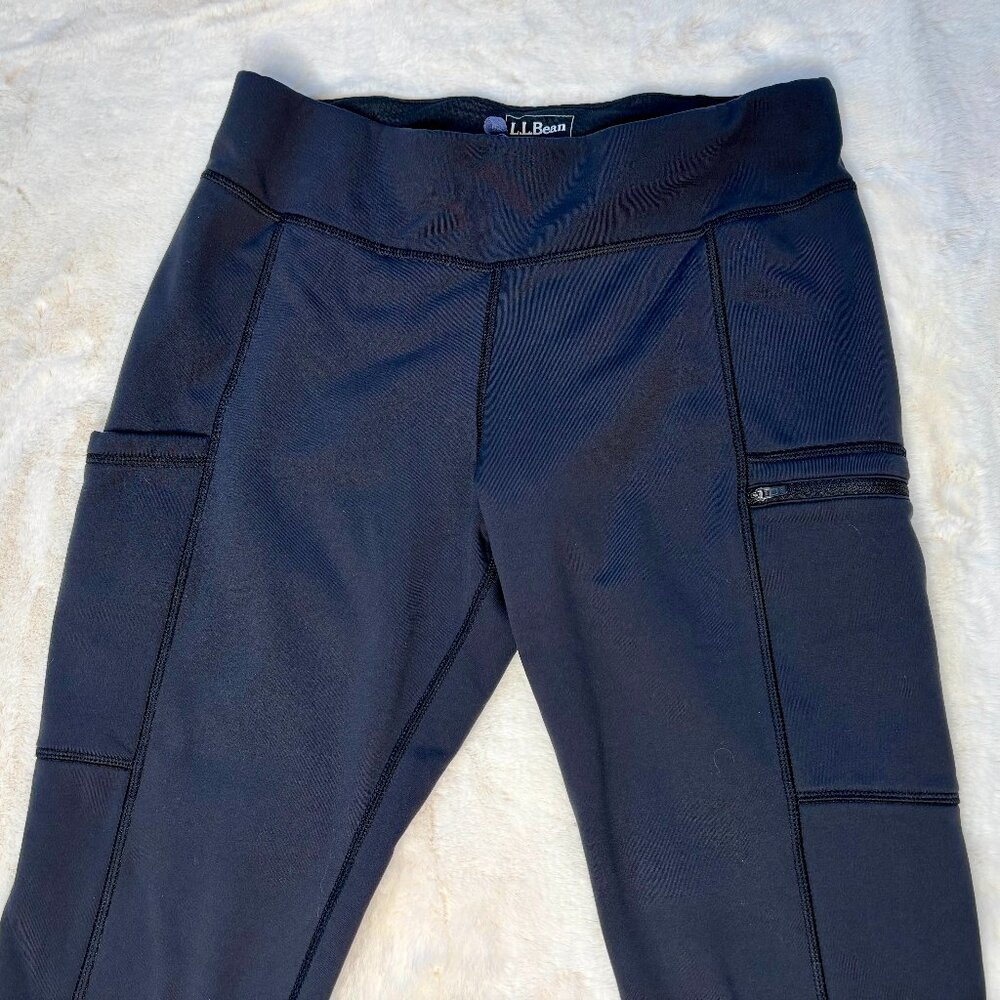 L.L. Bean Women's Black PrimaLoft Therma Stretch Fleece Pocket Tights/Leggings - Picture 4 of 15